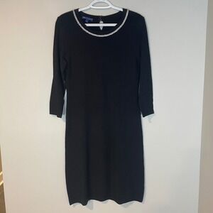 RSVP by Talbots Black Rhinestone Embellished Knit Sheath Dress SP Petite 3/4 Slv